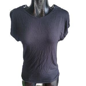 Dex Black Short Open Sleeve Top With Crochet Detailed Back XS